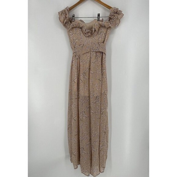 Saint Secrets Jazz Bardot Neckline Split Wide Leg Floral Jumpsuit Blush XS NWT - Picture 3 of 9